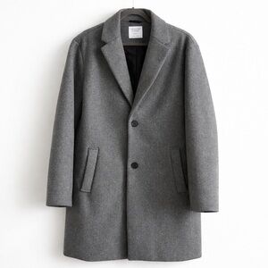 Men’s Grey Tailored Overcoat / Topcoat – Minimal Classic – 38” Long